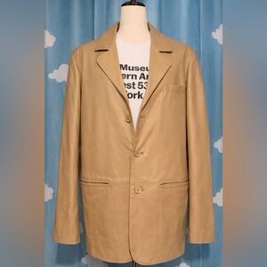 Vintage genuine leather light tan Wilda overcoat jacket- M